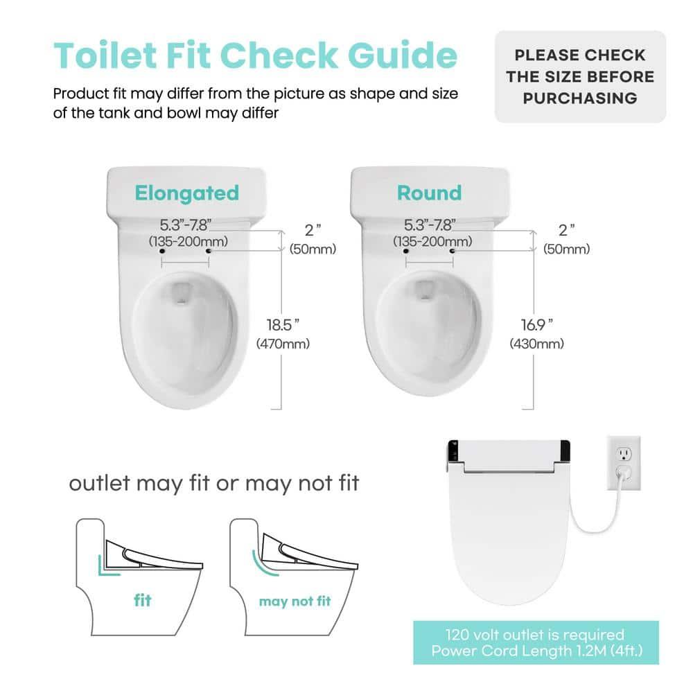 VOVO STYLEMENT VB 6000SE Electronic Smart Bidet Toilet Seat Heated Seat Warm Dry and Water LED Nightlight One piece Toilet Bidet Seat Elongated White
