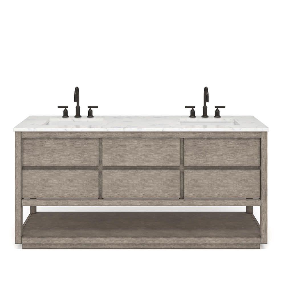 72'' Grey Oak Double Sink Vanity with Carrara Marble Countertop