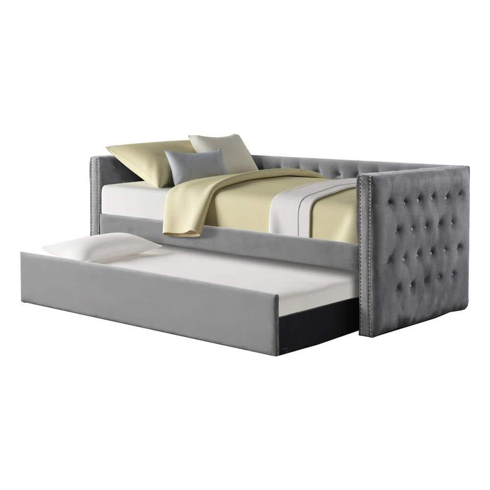 Best Master Furniture Nikora 86" Tufted Fabric Daybed with Trundle in Gray