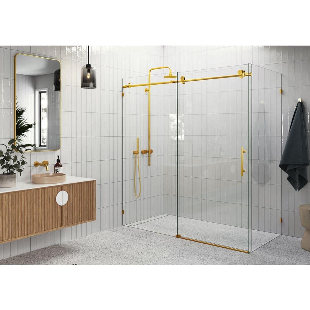 Glass Warehouse Nova 72 in. x 30 in. x 78 in. 90-degree Fully Frameless Sliding Glass Shower Enclosure 90SL-72-30-SB