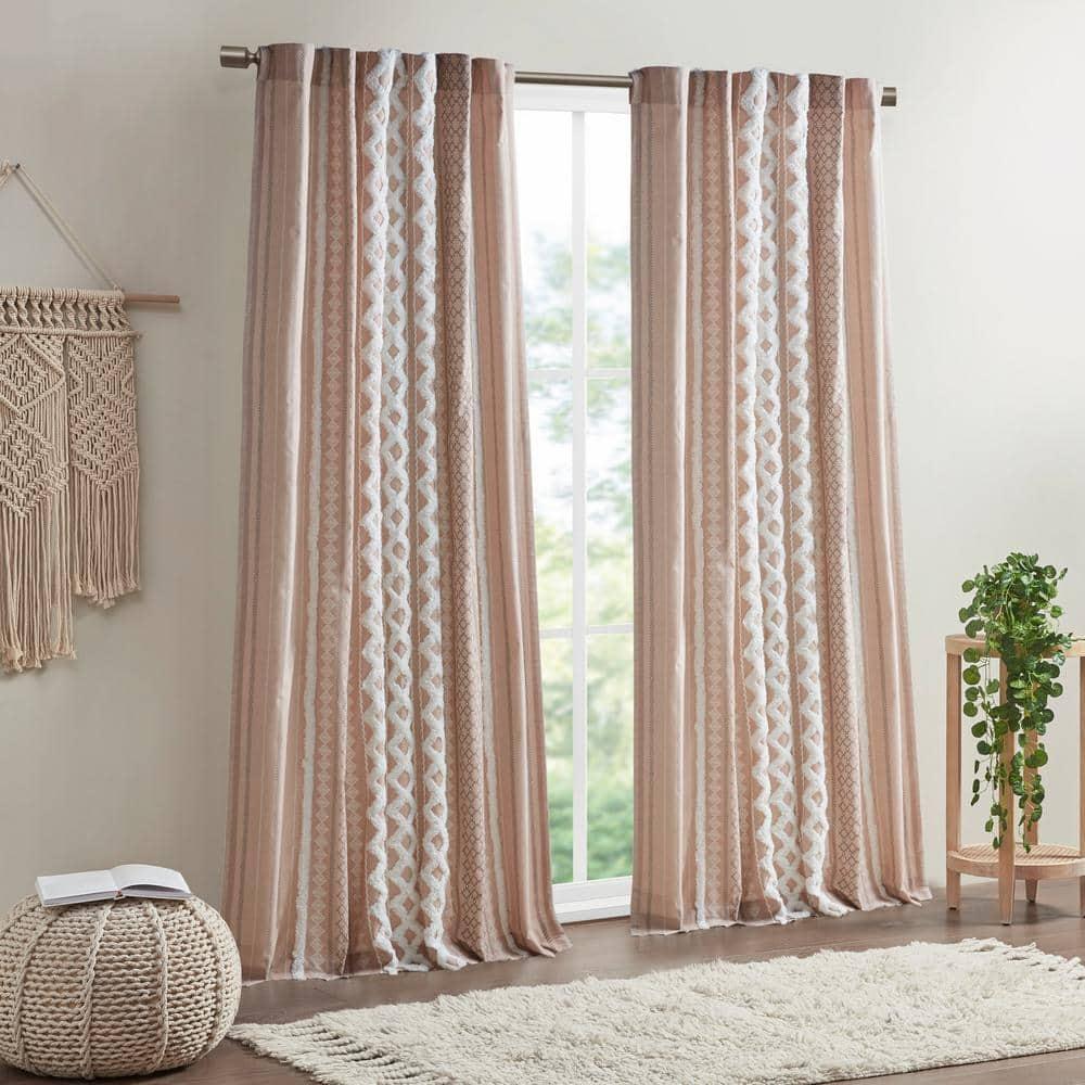 INK+IVY Imani Cotton Printed Boho Single Curtain Panel with Chenille Stripe and Lining