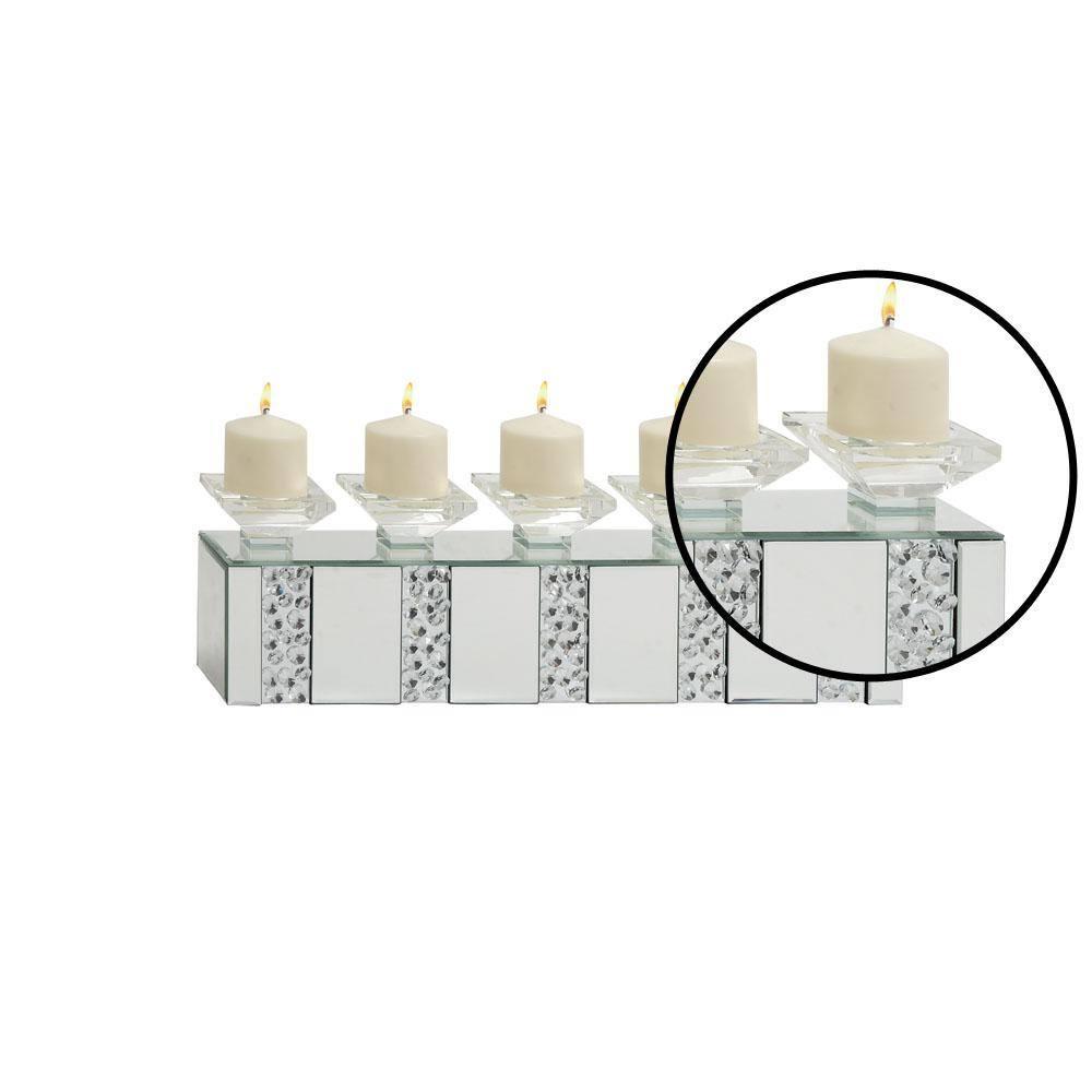 Mercer41 Glass Pillar 5 Plate Decorative Silver Candelabra with Mirrored Accents and Crystals