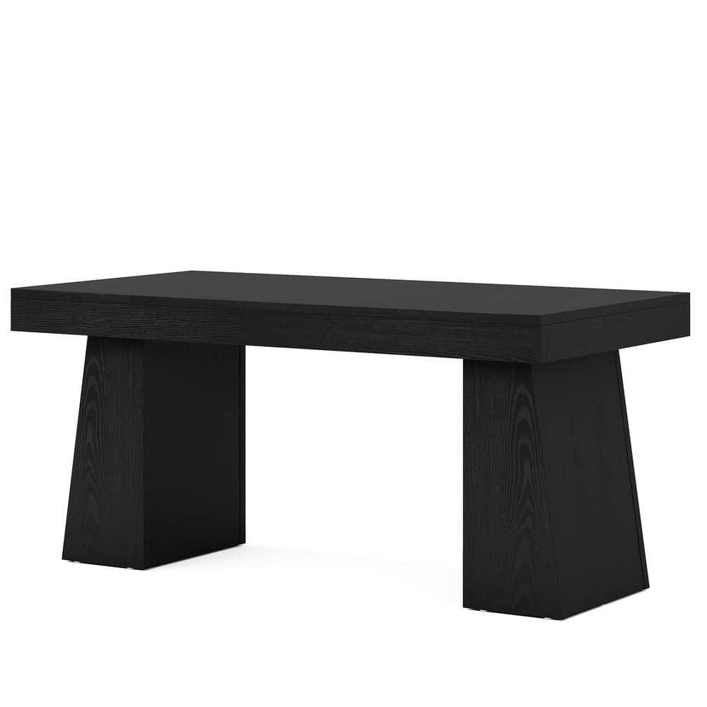 Moronia 55.1 in. Rectangle Black Wood Executive Desk with Double Trapezoid Base, Computer Desk Business Workstation Desk
