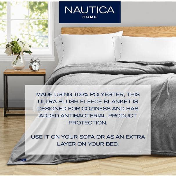 Nautica Solid Ultra Soft Plush Fleece Blanket