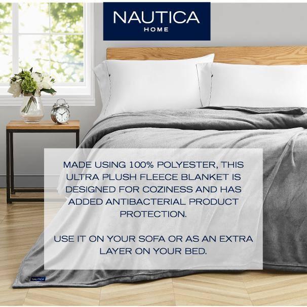 Nautica Solid Ultra Soft Plush Fleece Blanket