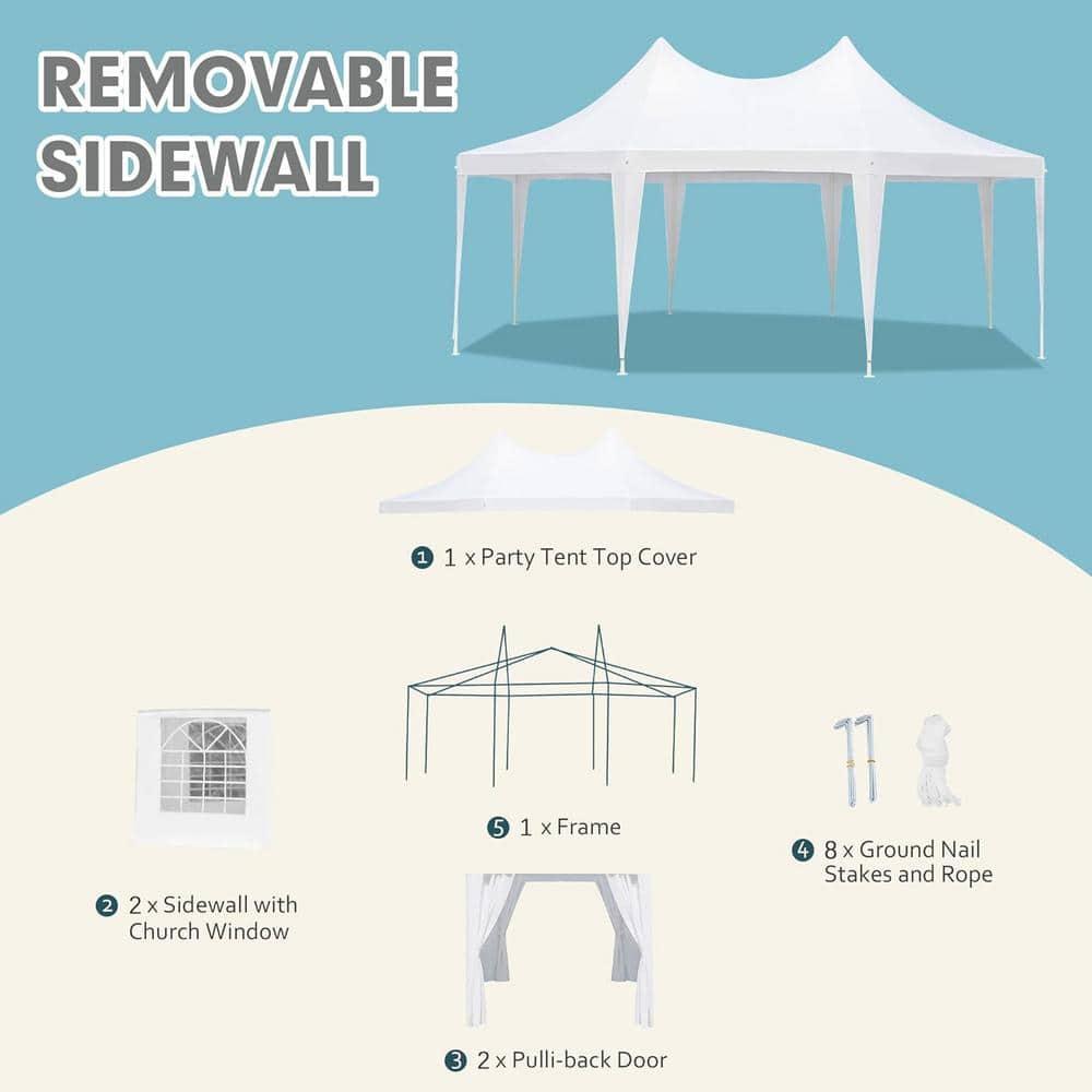 EROMMY 20x15ft Party Tent, White Wedding Tent, Octagonal Heavy Duty Canopy with 6 Removable Sidewalls, 6 Church Windows and 2 Pull-Back Doors, Outdoor Gazebo Pavilion Shelter Tent for Party, Event