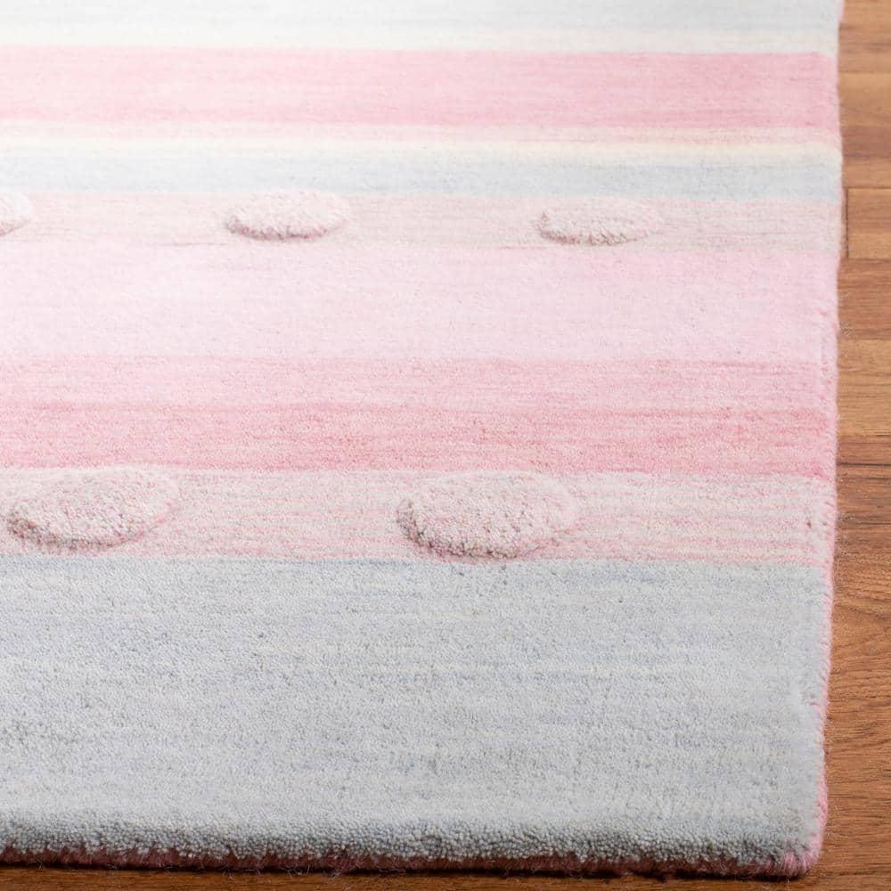 SAFAVIEH Kids Jayde Geometric Striped Wool Area Rug, Light Blue/Pink, 6' x 9'