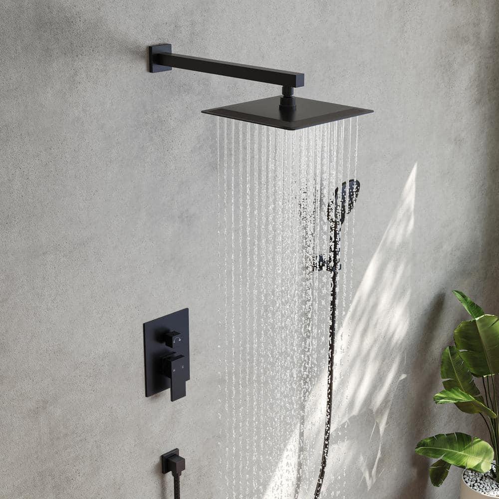 YAWWALK 10" Shower Head with 3-Spray Patterns Handheld in Matte Black (Valve Included)