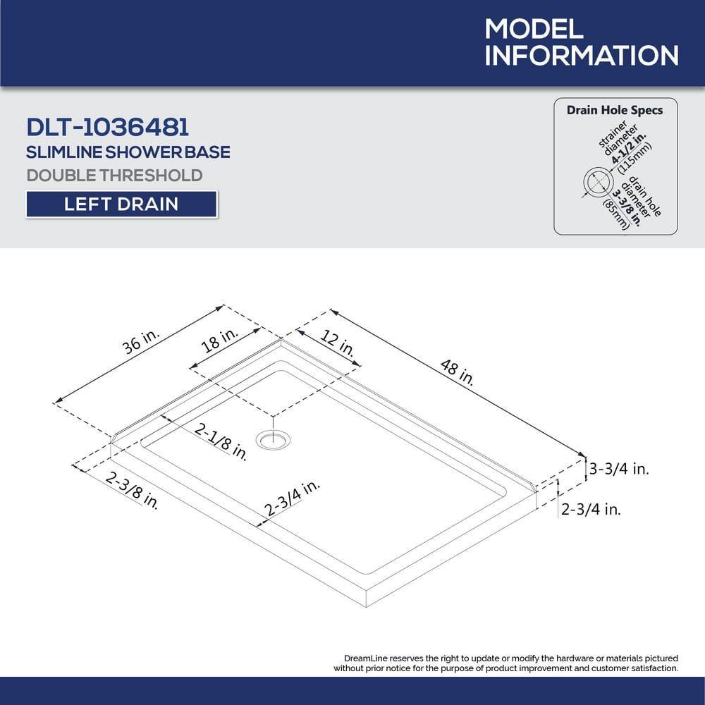 DreamLine Flex 36 in. D x 48 in. W x 74 3/4 in. H Semi-Frameless Shower Enclosure