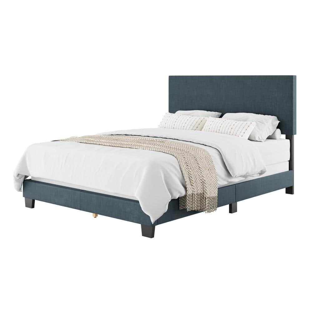 CorLiving Celeste Modern Upholstered Queen Bed Blue: Polyester Fabric, MDF & Wood Frame, 551 lbs Max Weight