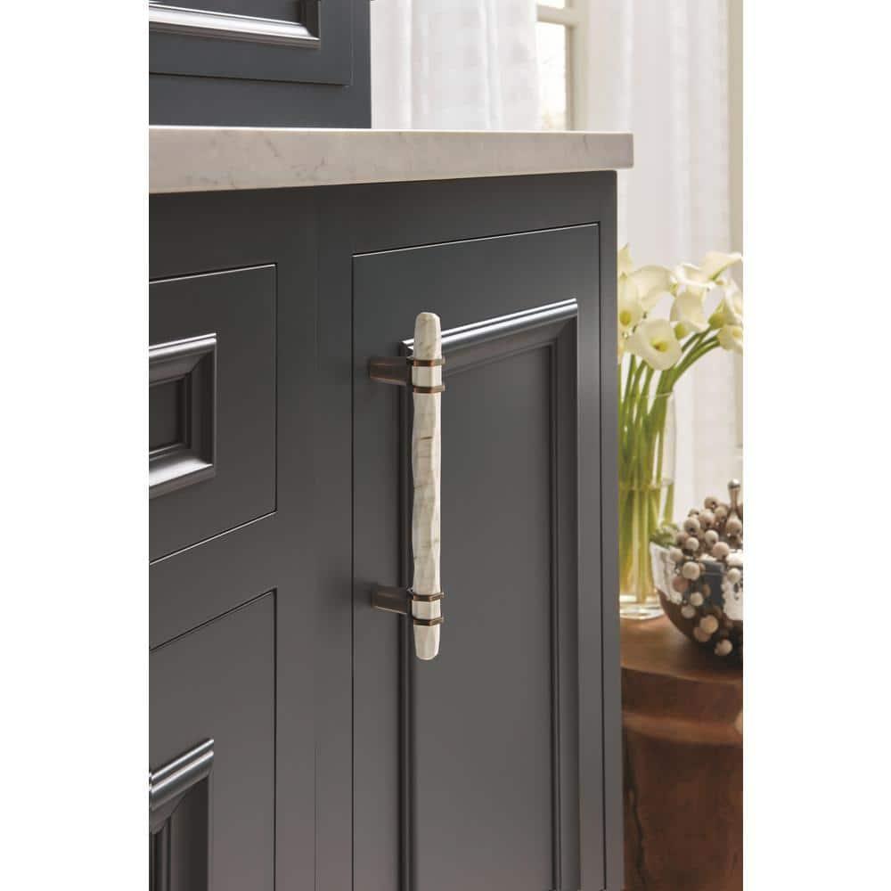 Amerock | Cabinet Pull | Marble White/Oil-Rubbed Bronze | 5-1/16 inch (128 mm) Center to Center | Carrione | 1 Pack | Drawer Pull | Drawer Handle | Cabinet Hardware