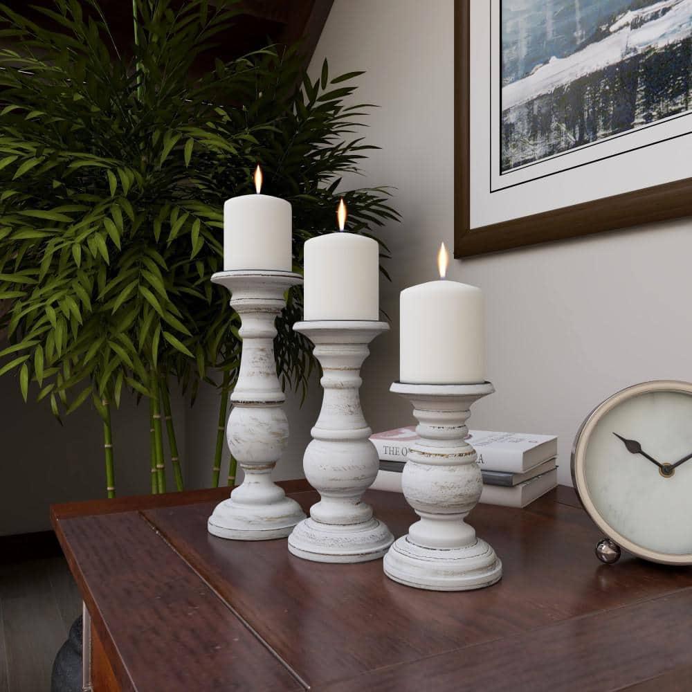Set of 3 Rustic Pillar Candle Holder White - Olivia & May: Elegant Mango Wood, Sturdy Base, Indoor Use
