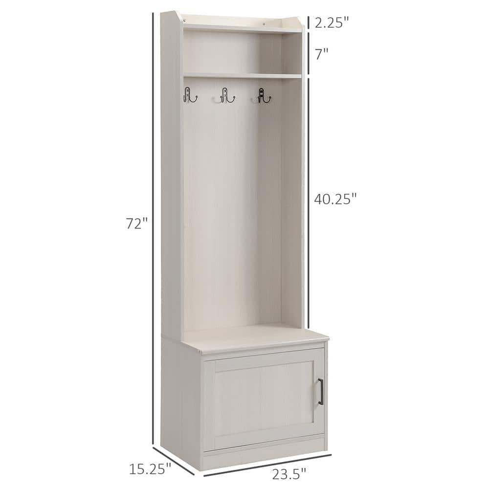 HOMCOM Rustic Hall Tree with Shoe Storage Bench, Entryway Bench with Coat Rack, Accent Coat Tree with Storage Shelves for Hallway, Mudroom, White