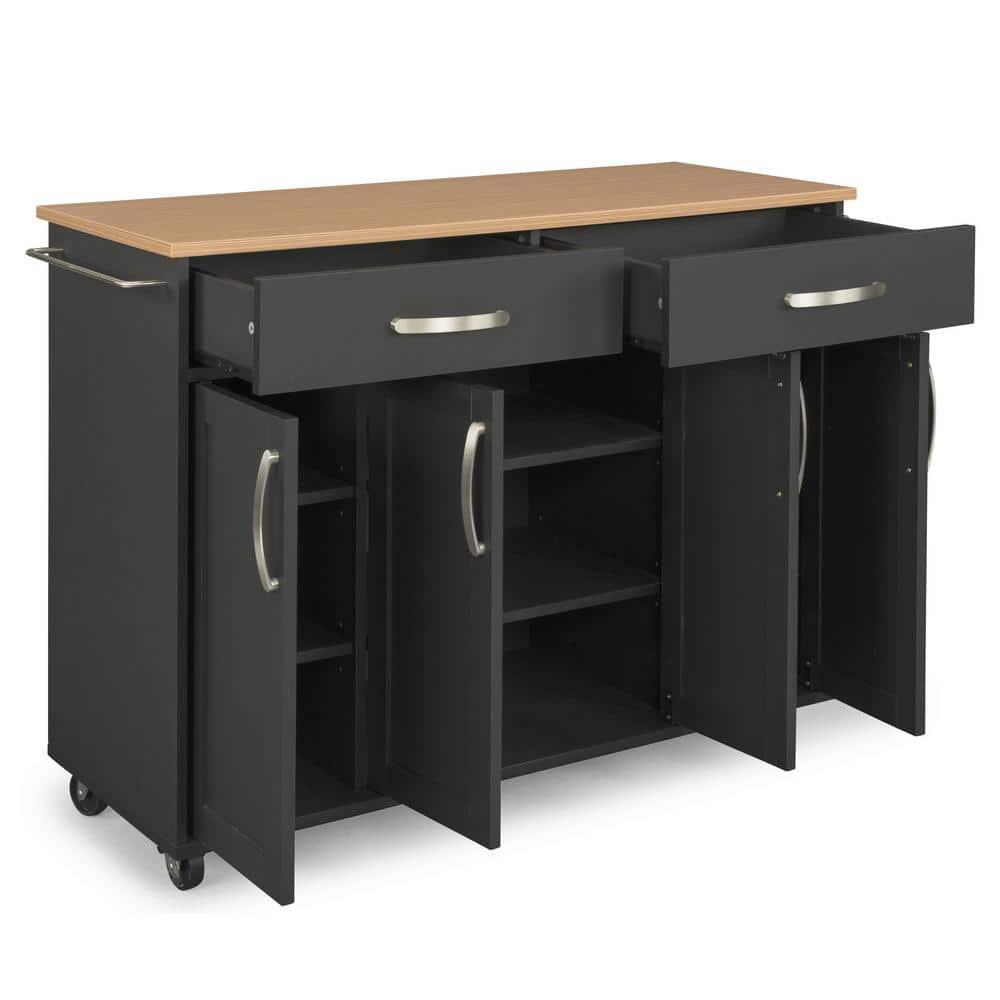 Homestyles Storage Plus Wood Kitchen Cart in Black