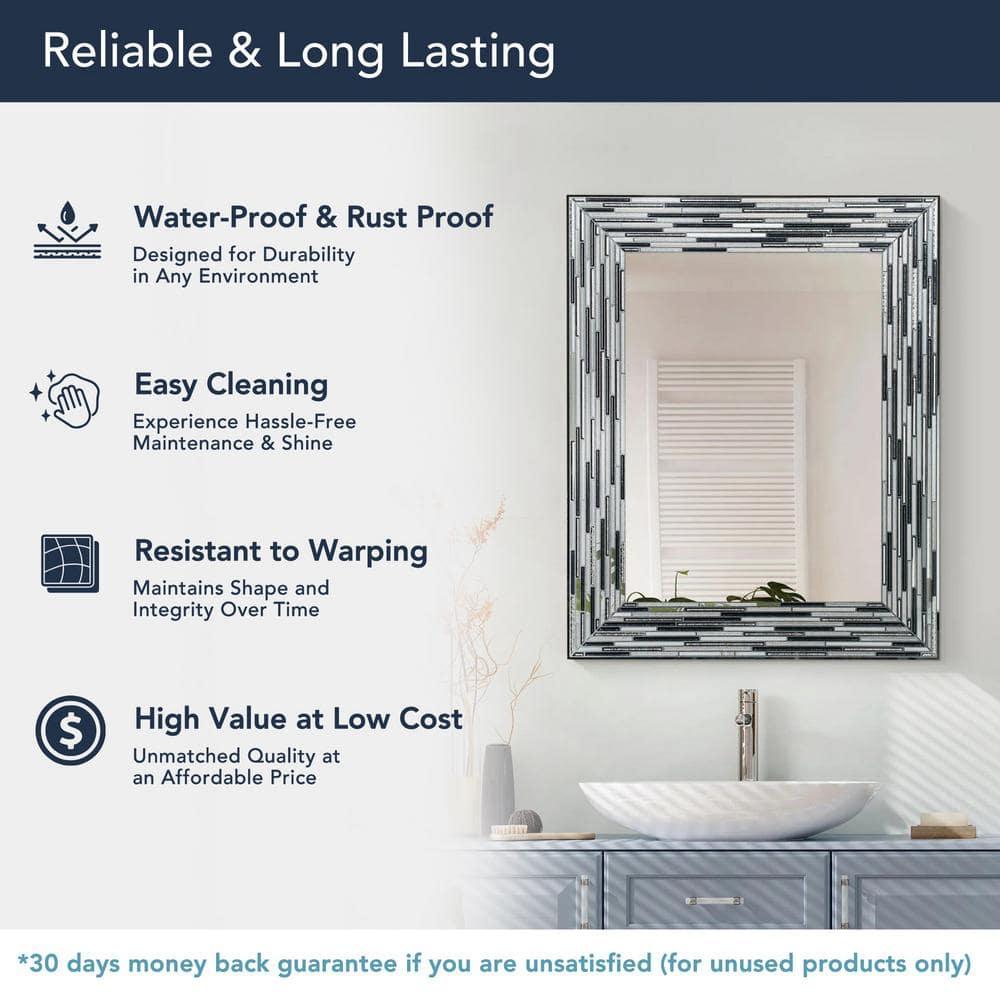 Head West Mosaic Printed Glass Reeded Tiled Black Wall Mirror Decor for Entryway 24x30"