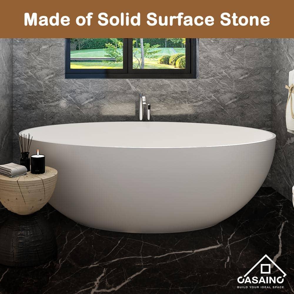 CASAINC Monaco 67 inch White Big Freestanding Stone Solid Surface Bathtub CA-MJ39327