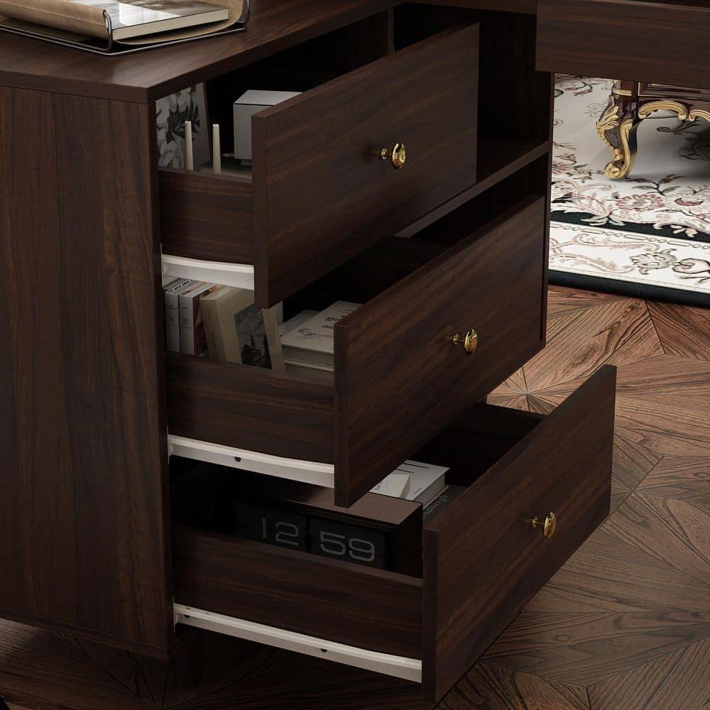 KULAGAGA Writing Desk with Drawers and File Cabinet, L Shaped Office Desk Computer Table, Espresso