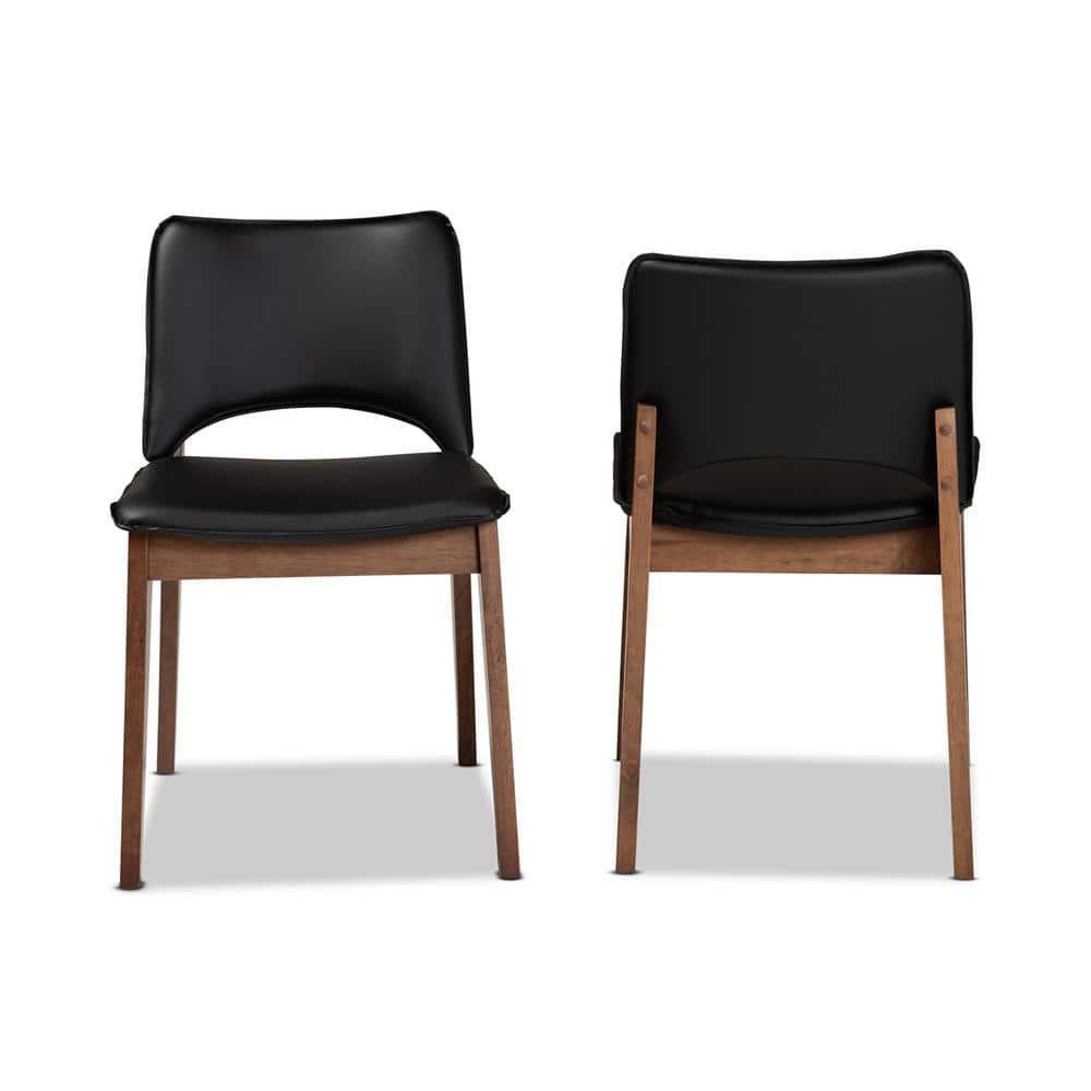 2pc Afton Faux Leather Upholstered and Wood Dining Chair Set Black/Walnut Brown - Baxton Studio