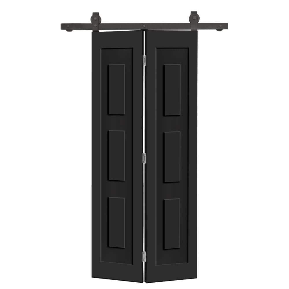 Calhome 3 Panel Shaker Composite Bi-Fold Door with Sliding Barn Door Hardware Kit