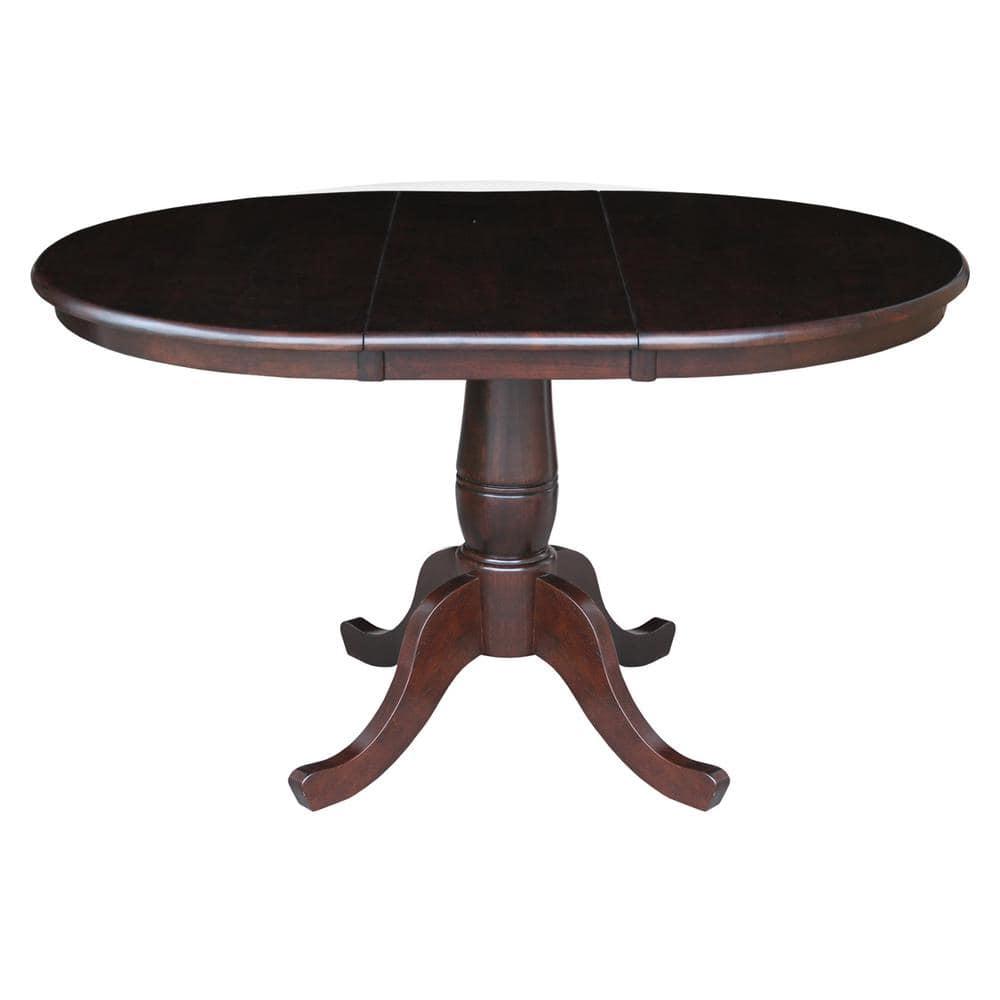 International Concepts 36 inches Round Top Pedestal Table With 12 inches Leaf - 28.9 inchesH - Dining Height