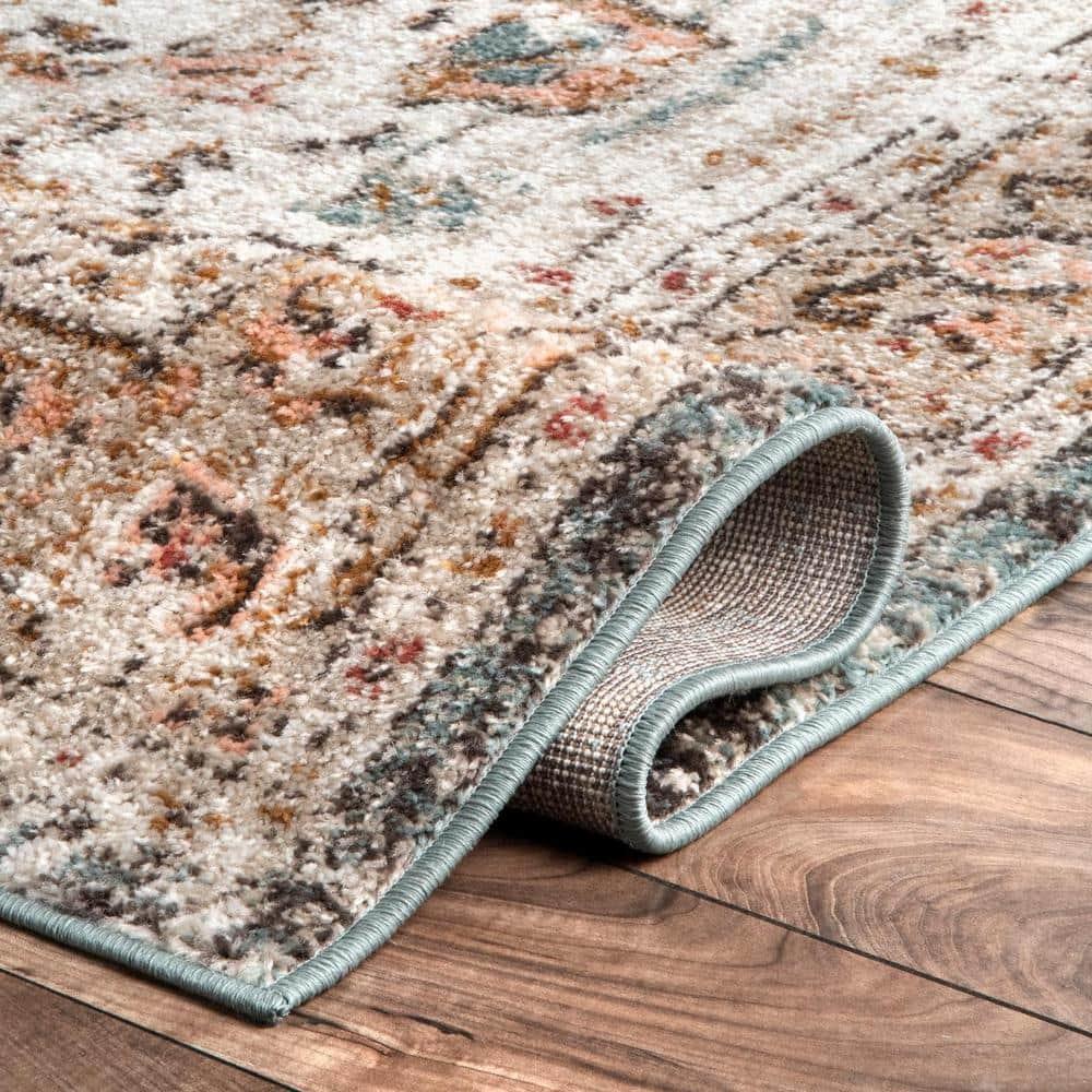 Nuloom 5 Round Justine Vintage Medallion Indoor Area Rug, Beige, Faded Persian Design, Stain Resistant, BedroomLiving Room, Kitchen,