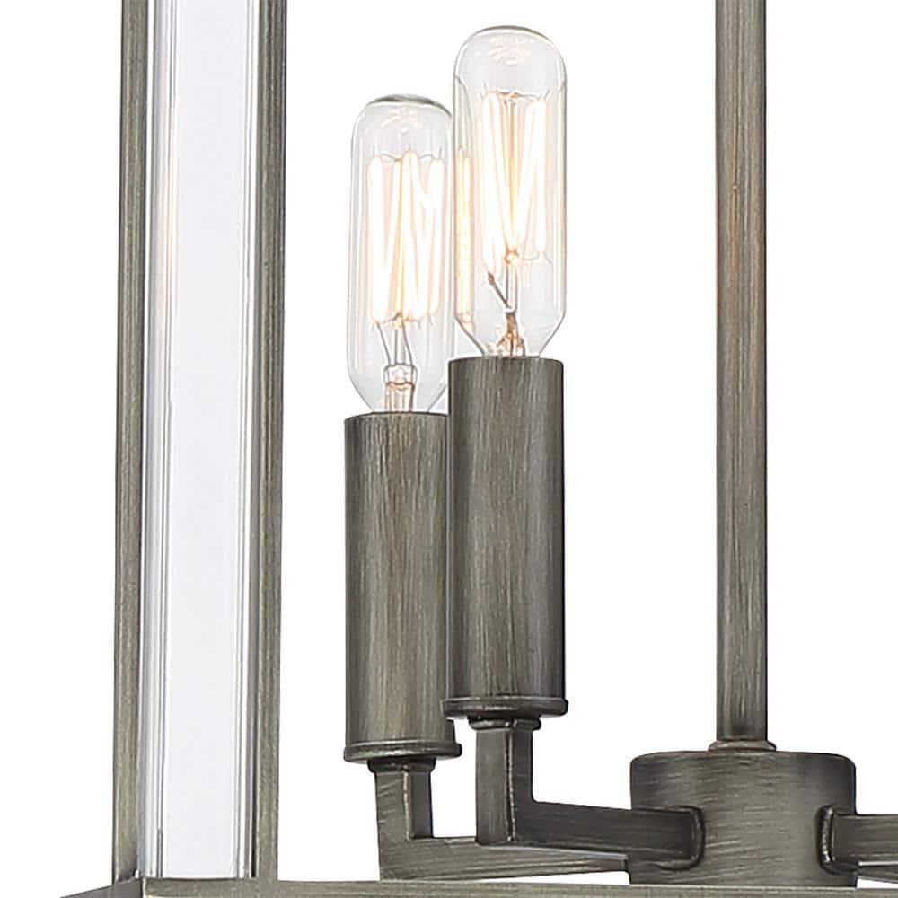 Langen Square Antique Nickel 4-Light Pendant with Clear Accents