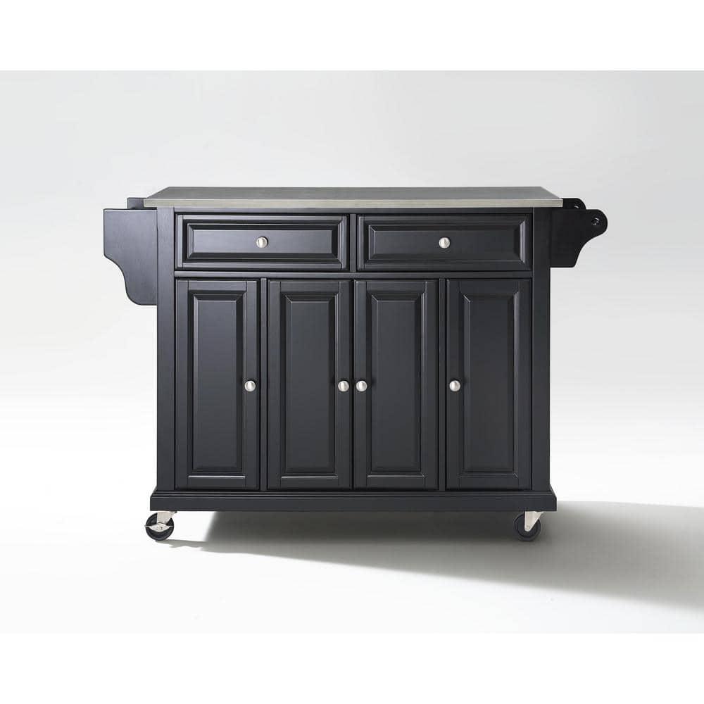 Crosley Furniture Wood/Stainless Steel Kitchen Cart in Black and Silver