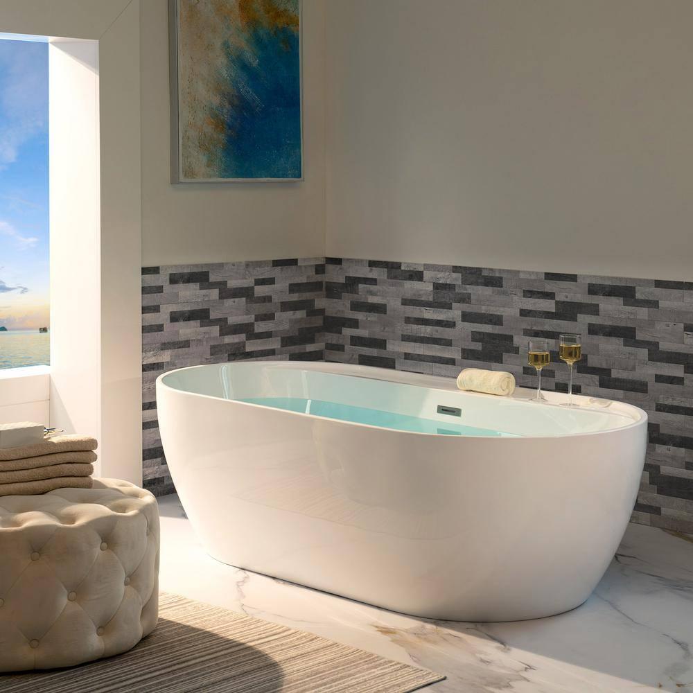 72'' x 35.375'' Freestanding Acrylic Double Ended Bathtub with Wide Rim