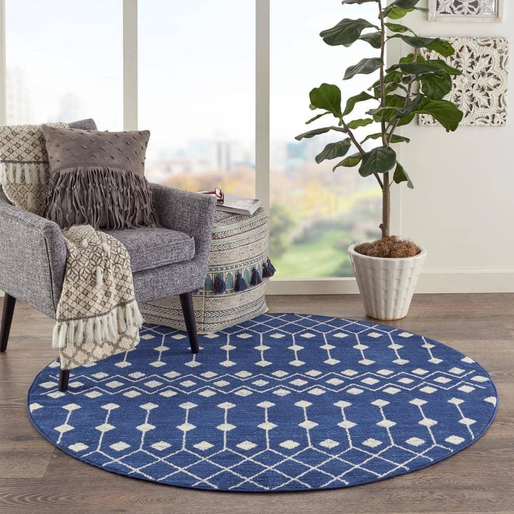 Nourison Grafix GRF37 Indoor Area Rug Navy 5'3" x ROUND