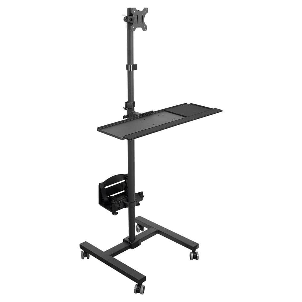 Mount-it Mount-It! Height Adjustable Rolling Computer Cart, Workstation with Tray Monitor Mount & CPU Holder