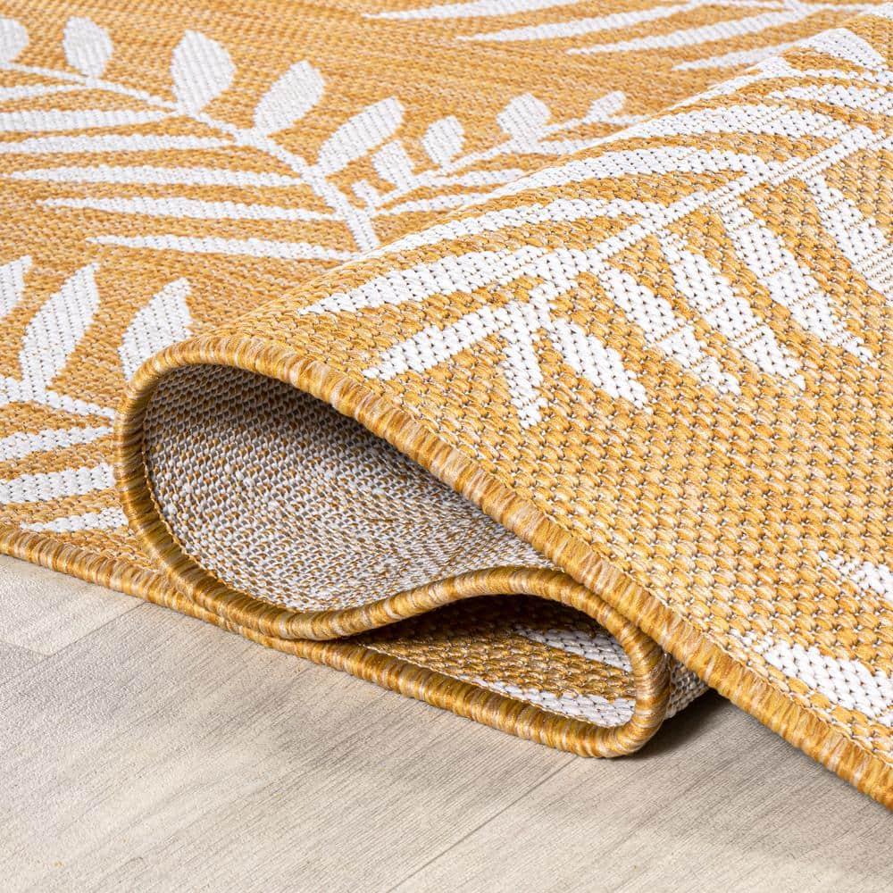2' x 10' Nevis Palm Frond Indoor/Outdoor Runner Rug, Yellow/Cream - JONATHAN Y