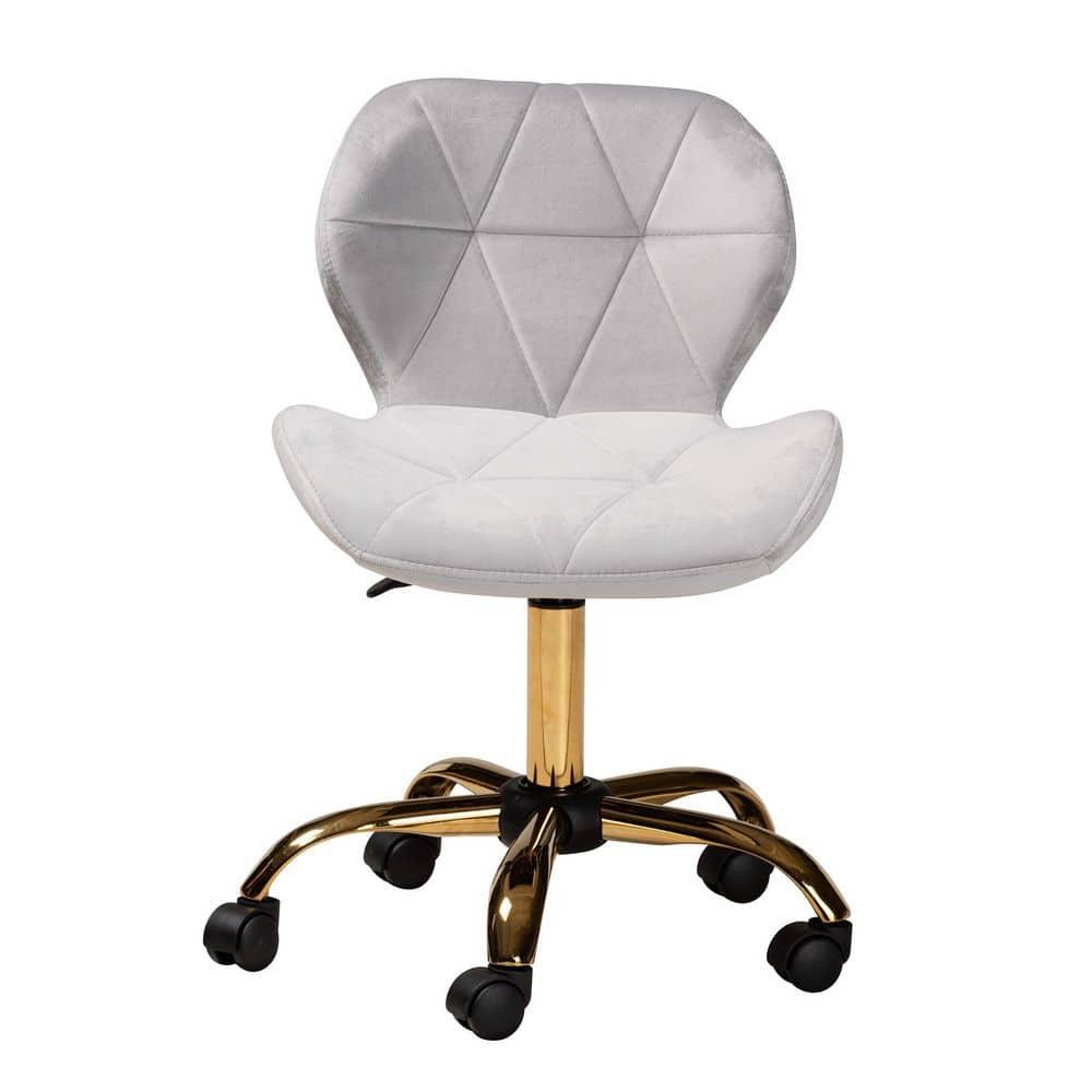 Baxton Studio Savara Contemporary Glam and Luxe Grey Velvet Fabric and Gold Metal Swivel Office Chair