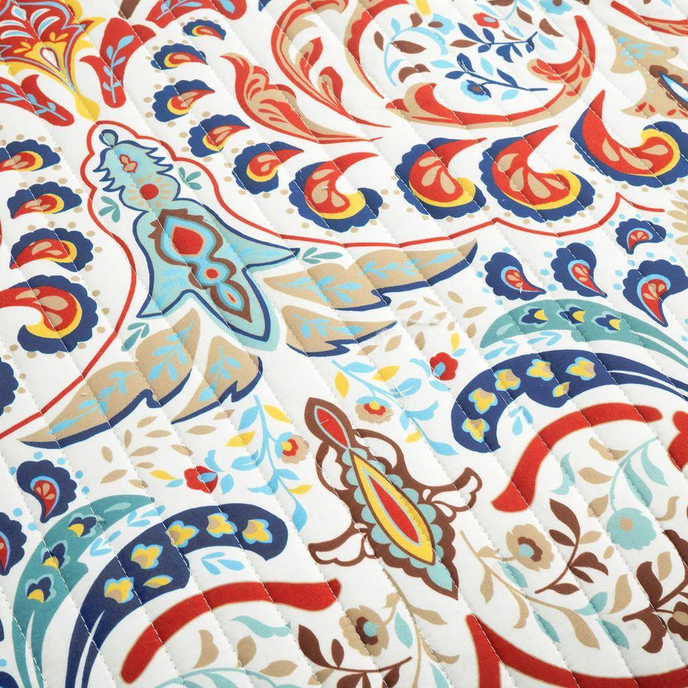 Lush Decor Boho Chic Reversible Oversized Cotton Quilt Seafoam/Red 3Pc Set Full/Queen