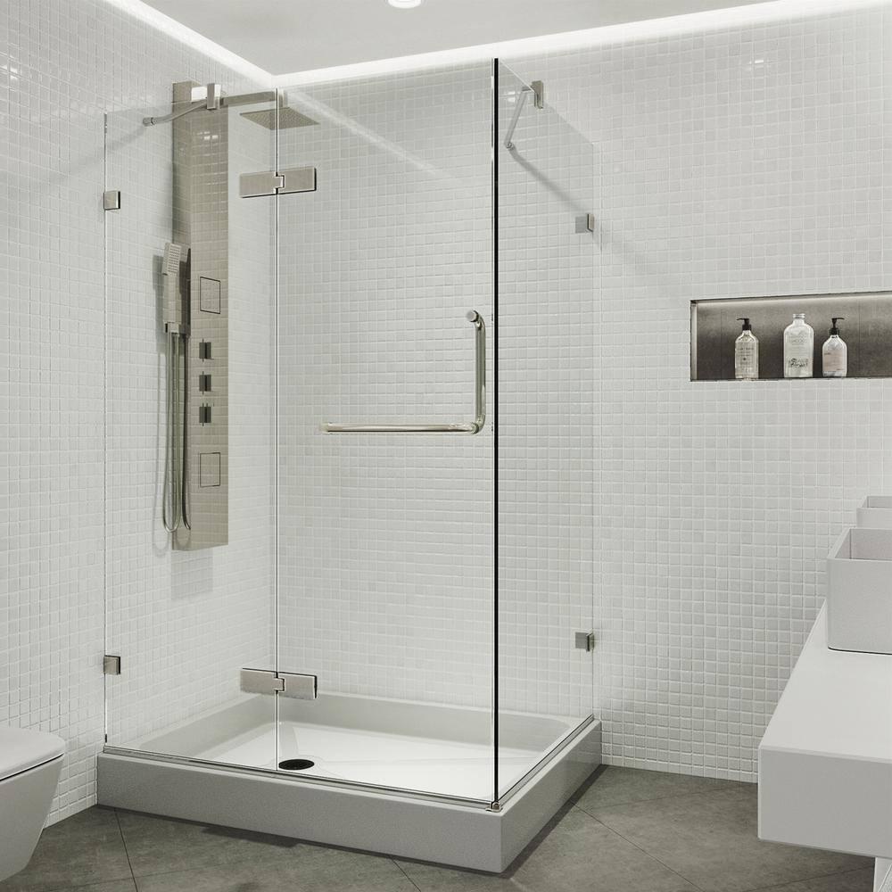 VIGO Monteray 48" W x 32" D x 79" H Hinged Frameless Shower Enclosure with 3/8 Clear Glass & Base VG6011BNCL48WL