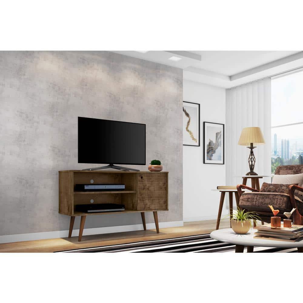 Liberty Mid Century Modern 2 Shelves and 1 Door TV Stand for TVs up to 46" Rustic Brown - Manhattan Comfort
