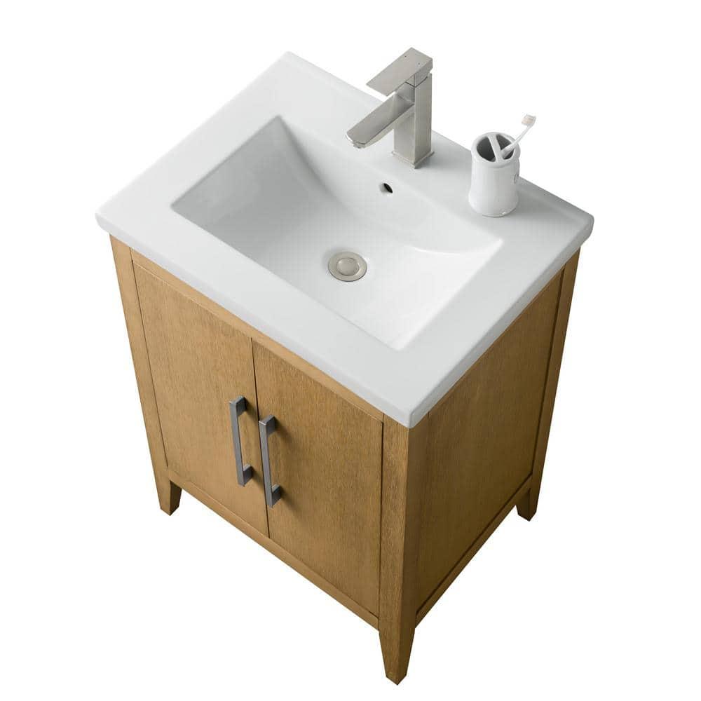 Natural Oak Single Sink Bathroom Vanity with Ceramic Top