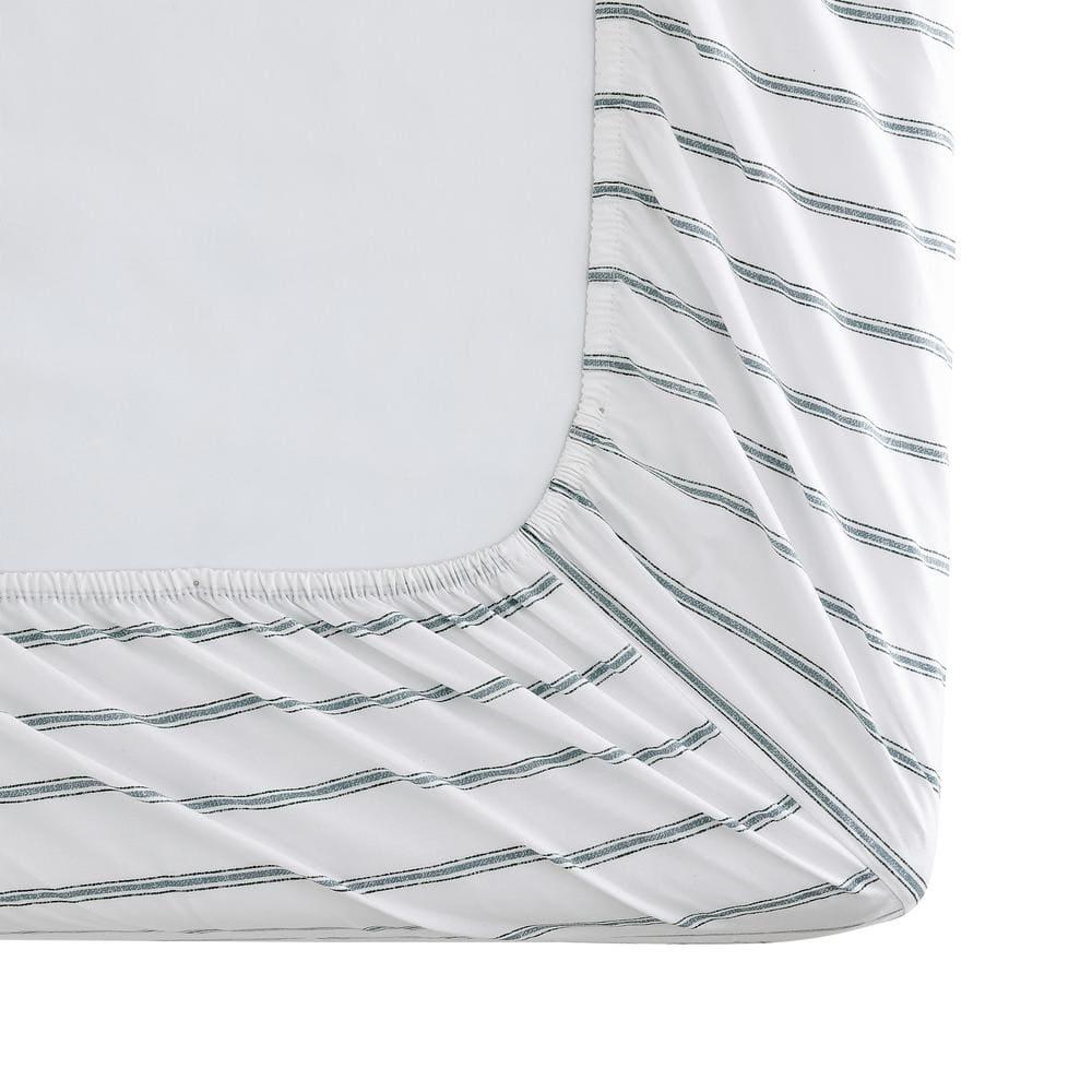 Twin Printed Pattern Percale Cotton Sheet Set Green Stripe - Stone Cottage