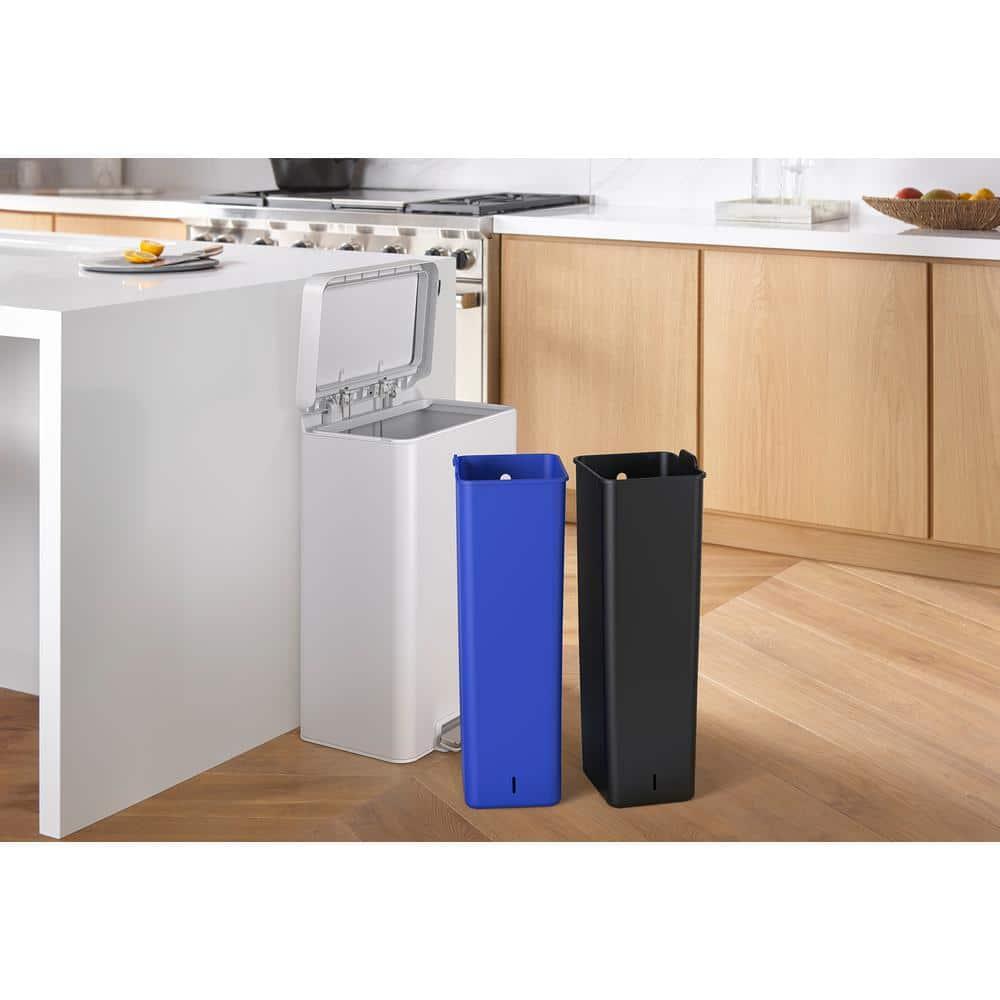 Reset 11 Gallon Dual Compartment Kitchen Trash Can, Stainless Steel Step Trash Can