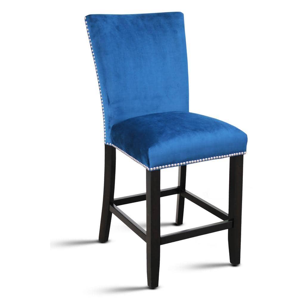 24" Set of 2 Camila Velvet Counter Height Barstools Blue - Steve Silver Co.: Nailhead Trim, Armless, Wood Legs, Spot Clean