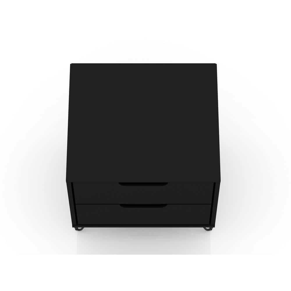 Set of 2 Rockefeller 2 Drawer Nightstands Black - Manhattan Comfort: Modern Bedside Storage Furniture
