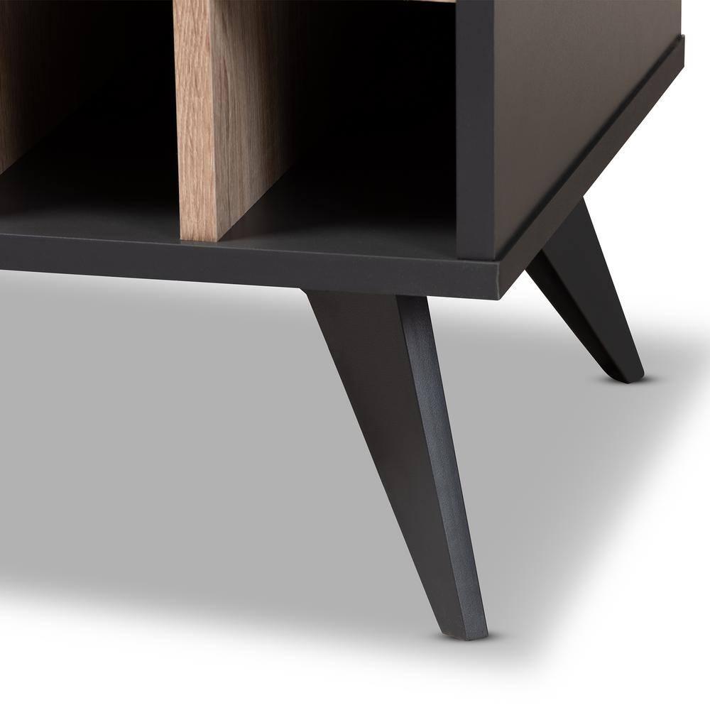 Baxton Studio Pietro Mid-Century Modern Dark Grey and Oak Finished Wine Cabinet