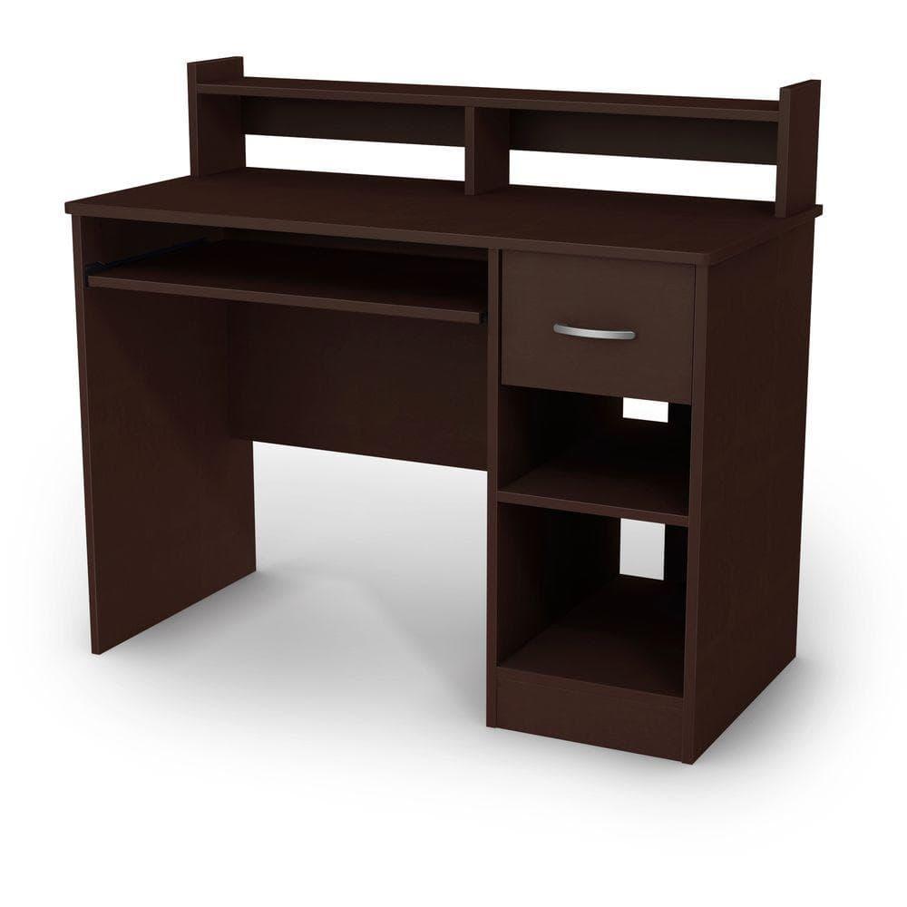 Compact Chocolate Laminated Particleboard Computer Desk with Hutch and Keyboard Tray
