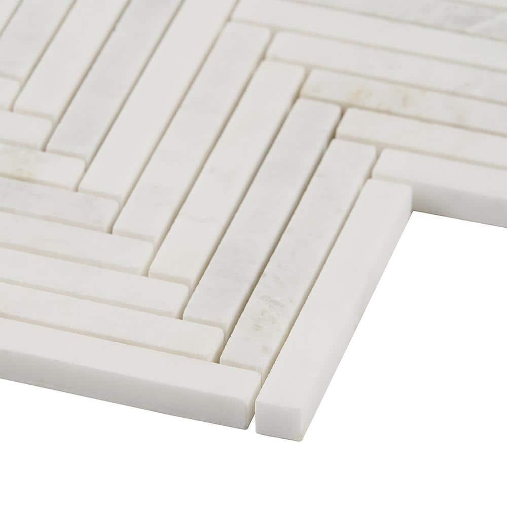 Polar White 11 in. x 11.61 in. Herringbone Polished Marble Mosaic Tile (0.89 Sq. Ft. / Sheet)