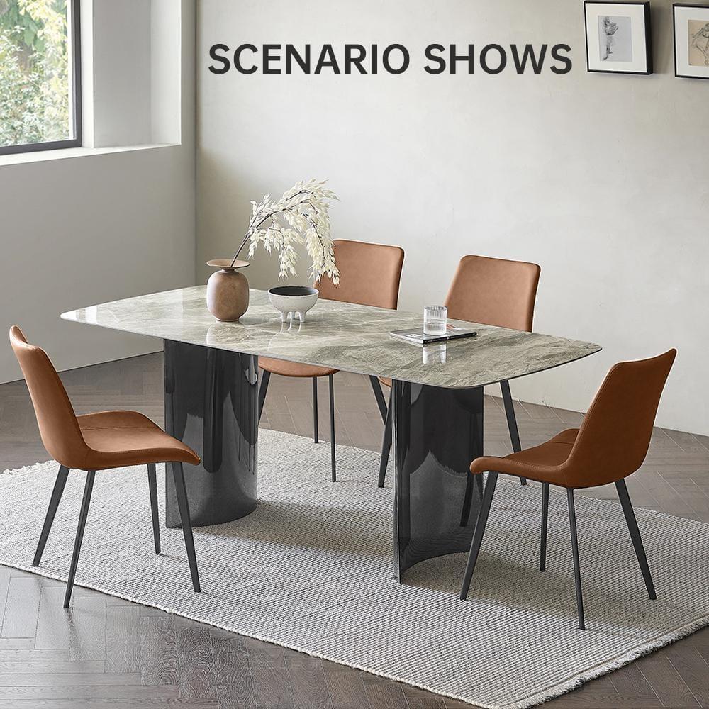 Chairs Set of 4, Modern Kitchen Dining Room Chairs, Upholstered Dining Accent Side Chairs in Faux Leather Cushion Seat and Sturdy Metal Legs (Set of 4 Brown Chairs)
