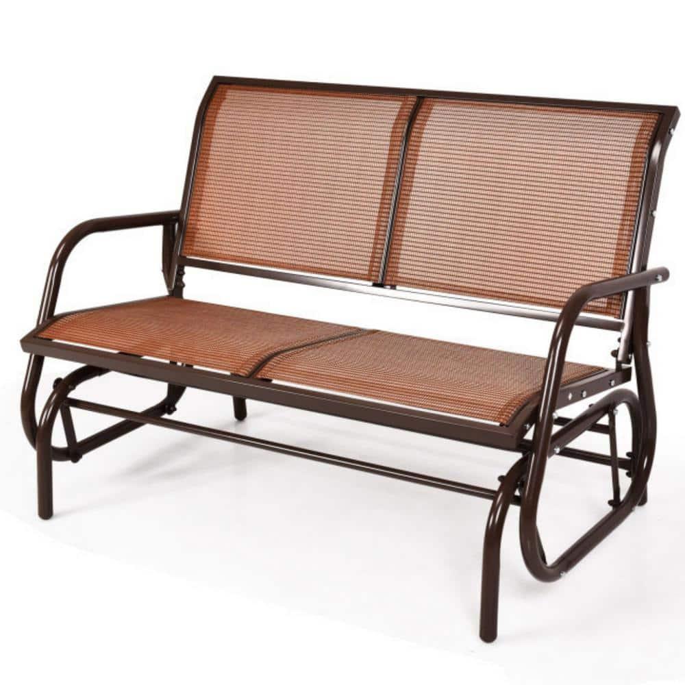 Costway 48'' Outdoor Patio Swing Glider Bench Chair Loveseat Rocker Lounge Backyard Brown