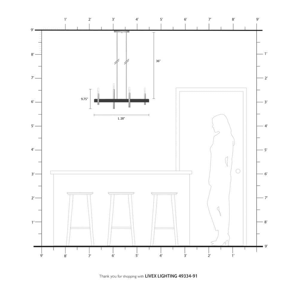 4 - Light Kitchen Island Modern Linear Chandelier