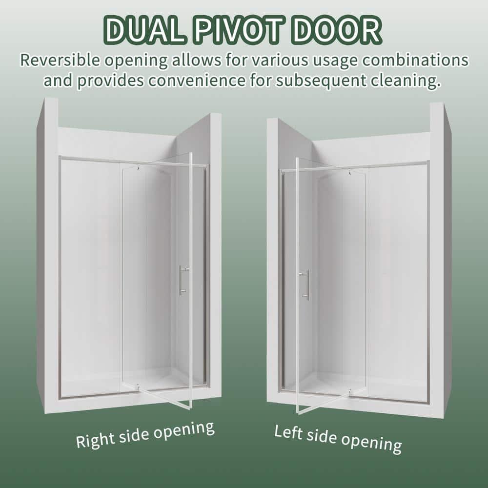 38-42" W x 71" H Piovt Swing Glass Shower Door,Pivot Semi-Frameless Glass Shower Door with 1/4"(6mm) Clear SGCC Tempered Glass,Chrome Finish Shower Doors,Reversible Installation