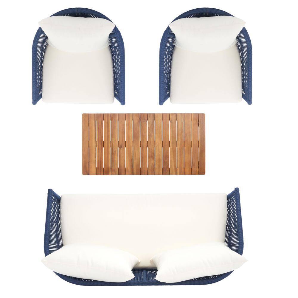 Velso 4 Pc Living Set - Indoor/Outdoor - PAT7072 - Navy/Beige - Safavieh