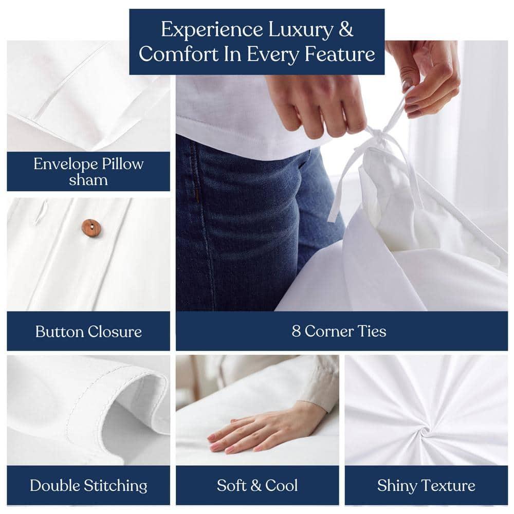 Delara 100% Eucalyptus Lyocell Tencel Duvet Cover Set, 8 Internal Ties, Naturally Cooling, Super Soft Silky, Moisture-Wicking, Smooth & Breathable