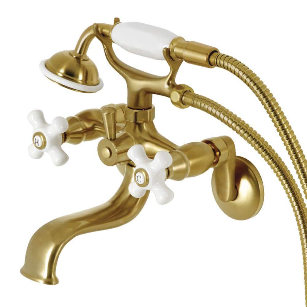 Kingston Brass Kingston Three-Handle 2-Hole Deck Mount Clawfoot Tub Faucet with Hand Shower